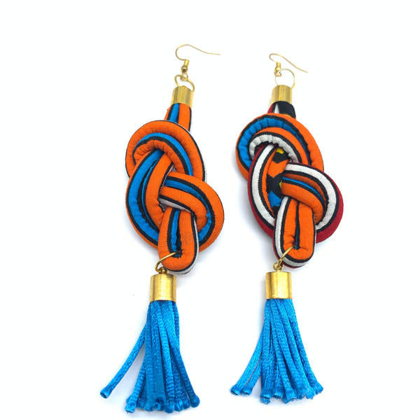African Print Earrings-Knotted L Orange Variation 3