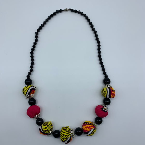 African Print Necklace W/ Beads-Pink Variation - Lillon Boutique