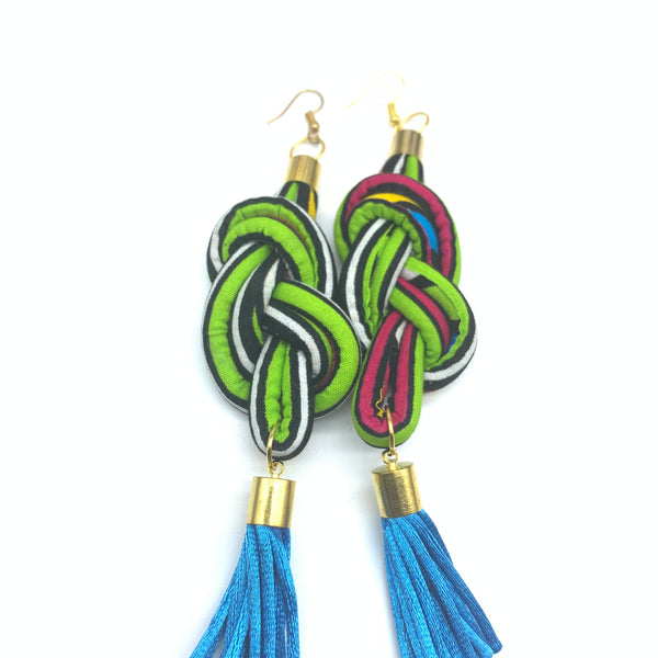 African Print Earrings-Knotted L Green Variation 11