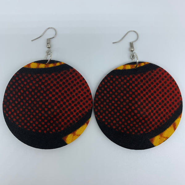 African Print Earrings-Round M Red Variation 15