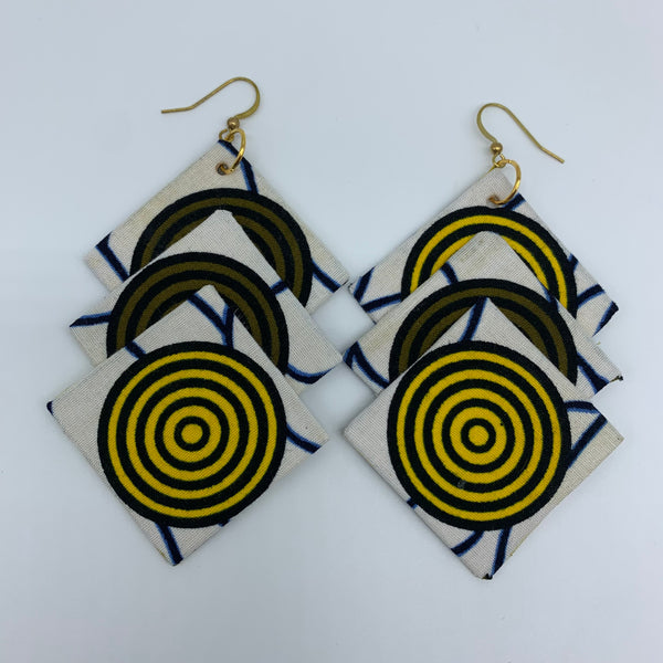 African Print Earrings-3 Squares Reversible White Variation 2