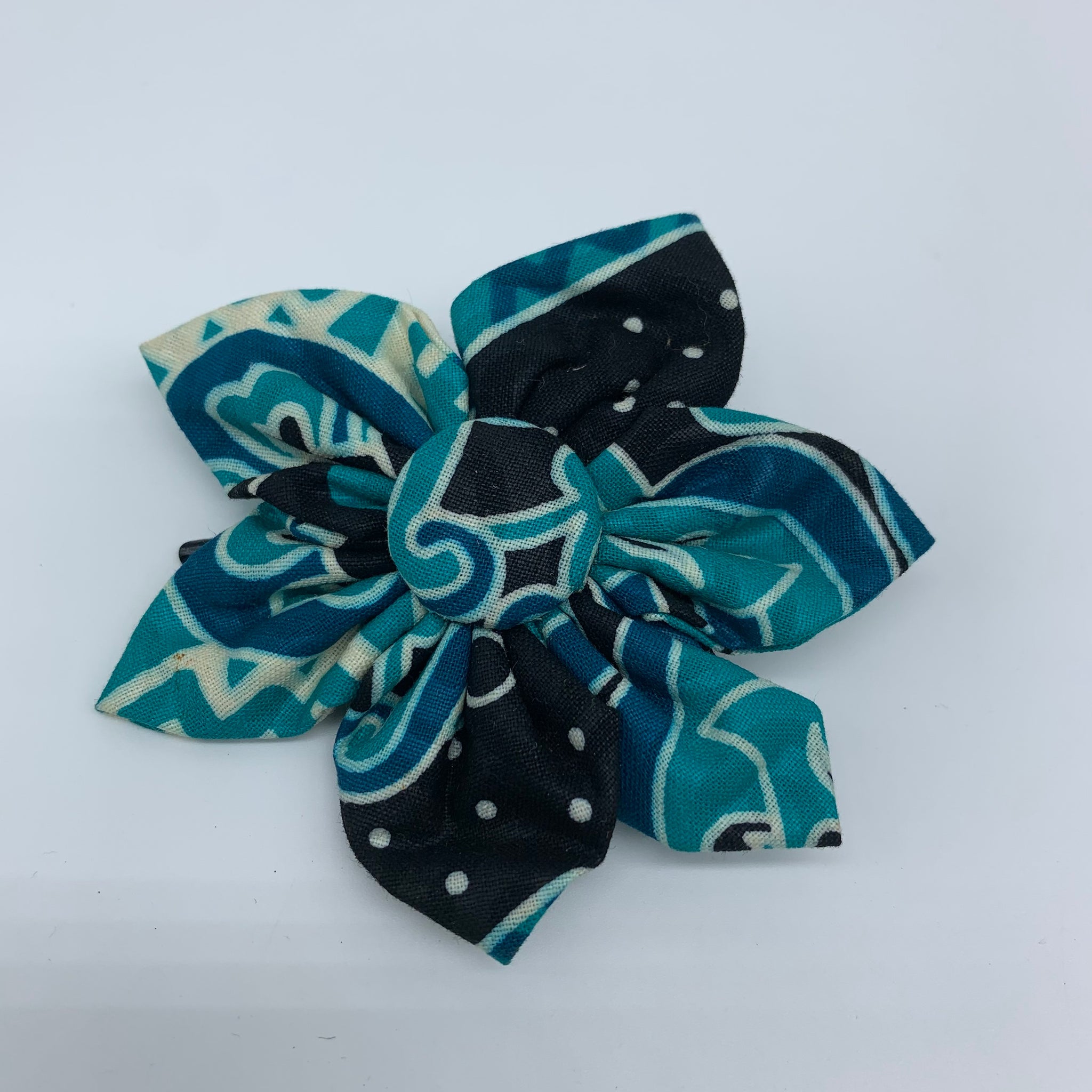 African Print Hair Clip-M Flower Style Blue Variation 4