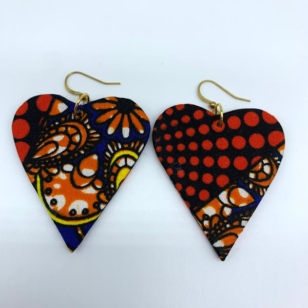 African Print Earrings-Heart Blue Variation