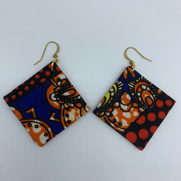 African Print Earrings-Square Blue Variation 2