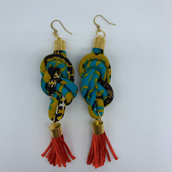 African Print Earrings-Knotted L Green Variation