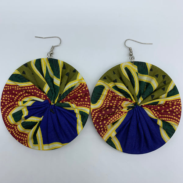 African Print Earrings-Round L Green Variation 27