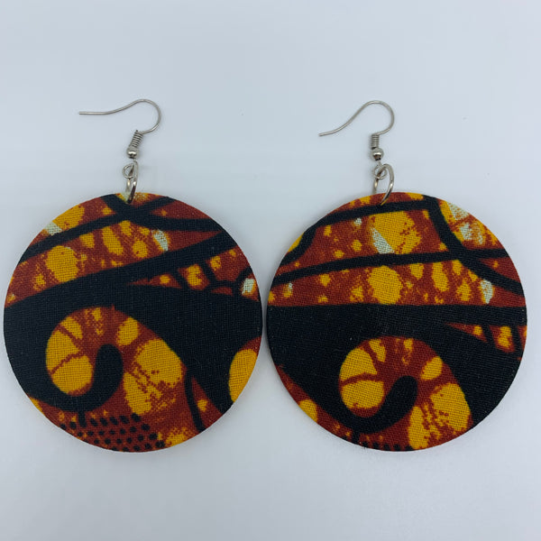 African Print Earrings-Round M Red Variation 17